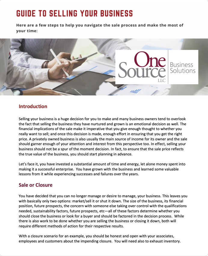 OneSource Business Solutions' Guide To Selling Your Business
